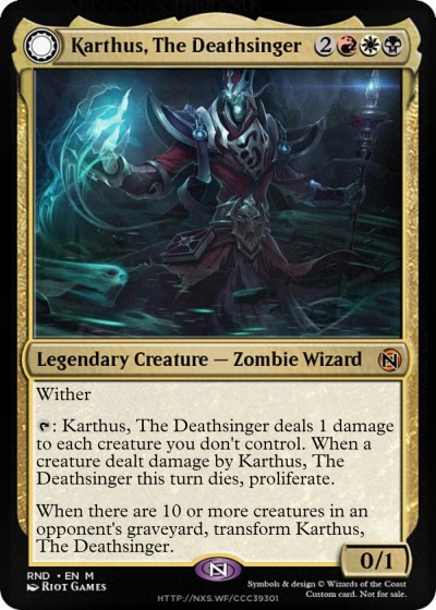 Karthus, the Deathsinger. Use you 'kill an ally' cards on Karthus